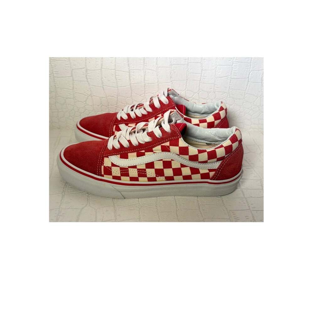 Vans Old Skool Red Suede Checkerboard Low Skate Sneakers Men's 7 / W 8.5